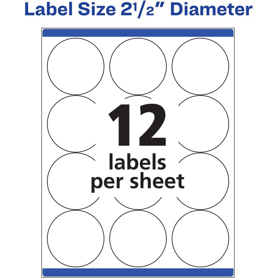 Avery&reg; Round High Visibility Labels - - Width2 1/2" Diameter - Permanent Adhesive - Round - Laser - White - Paper - 12 / Sheet - 25 Total Sheets - 300 Total Label(s) - 300 / Pack. Picture 3