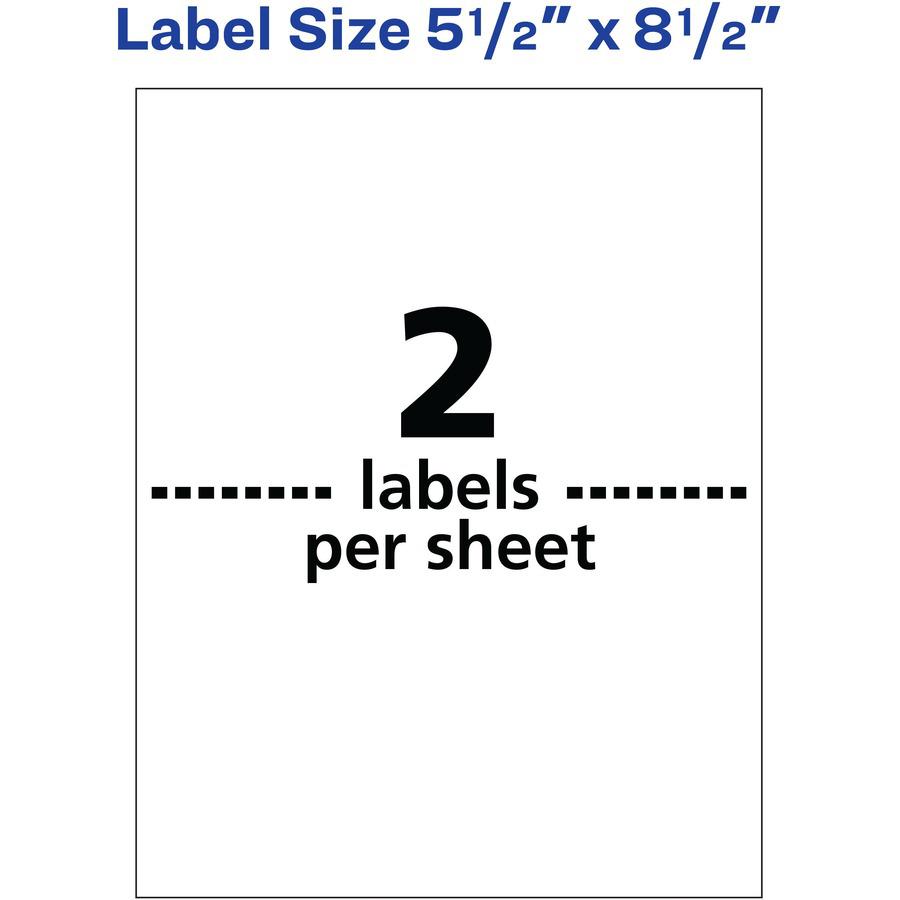 Avery&reg; Weatherproof Mailing Labels - 5 1/2" Width x 8 1/2" Length - Permanent Adhesive - Rectangle - Laser - White - Film - 2 / Sheet - 50 Total Sheets - 100 Total Label(s) - 5. Picture 3