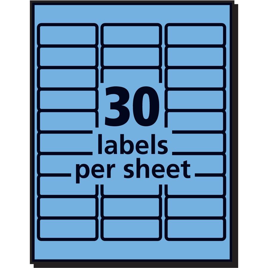 Avery&reg; Shipping Labels - 1" Width x 2 5/8" Length - Permanent Adhesive - Rectangle - Laser - Pastel Blue - Paper - 30 / Sheet - 25 Total Sheets - 750 Total Label(s) - 750 / Pack. Picture 2