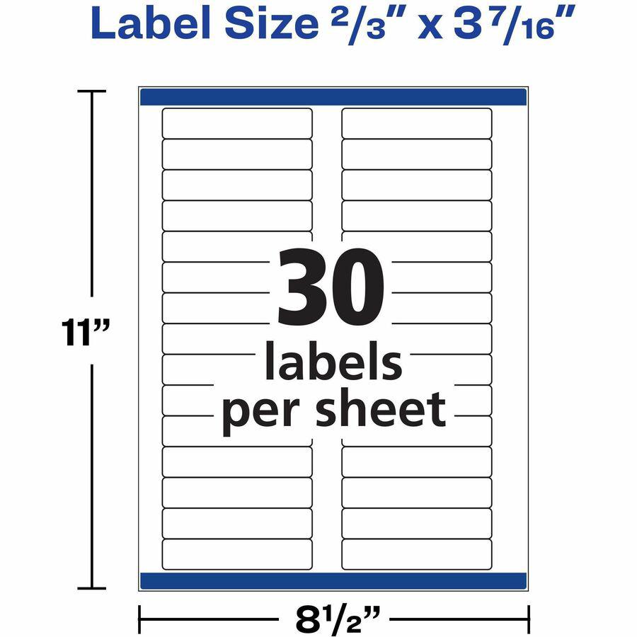Avery&reg; Removable File Folder Labels - 21/32" Width x 3 7/16" Length - Removable Adhesive - Rectangle - Laser, Inkjet - White - Paper - 30 / Sheet - 25 Total Sheets - 750 Total Label(s) - 750 / Pac. Picture 9