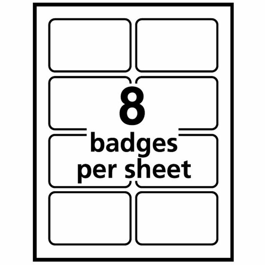 Avery&reg; Adhesive Name Badges - 2 21/64" Width x 3 3/8" Length - Removable Adhesive - Rectangle - Laser, Inkjet - White - Film - 8 / Sheet - 20 Total Sheets - 160 Total Label(s) - 160 / Pack. Picture 4