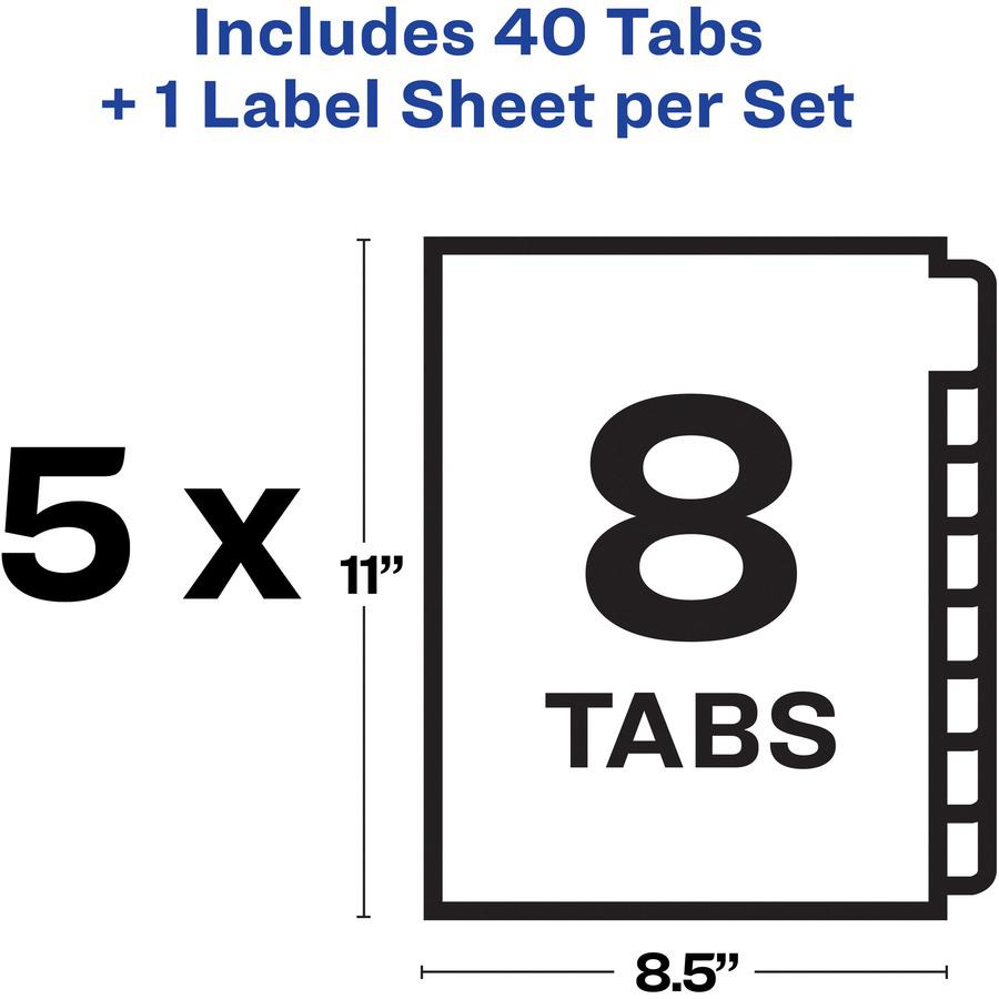 Avery&reg; Print & Apply Label Unpunched Dividers - Index Maker Easy Apply Label Strip - 40 x Divider(s) - 8 Blank Tab(s) - 8 Tab(s)/Set - 8.5" Divider Width x 11" Divider Length - Letter - White Pape. Picture 8