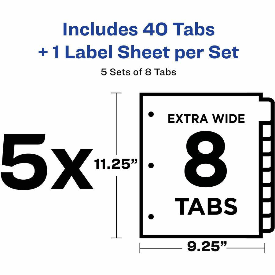 Avery&reg; Index Maker Index Divider - 40 x Divider(s) - Print-on Tab(s) - 8 - 8 Tab(s)/Set - 9.3" Divider Width x 11.25" Divider Length - 3 Hole Punched - White Paper Divider - White Paper Tab(s) - 5. Picture 7