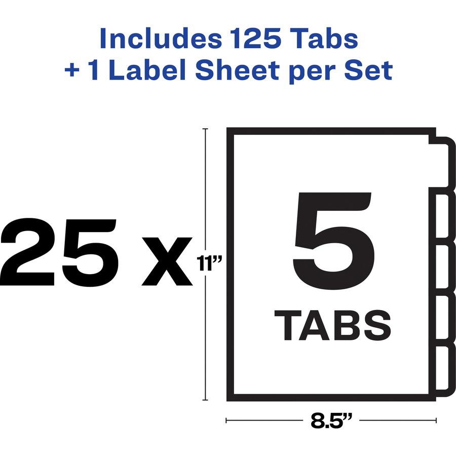 Avery&reg; Print & Apply Label Unpunched Dividers - Index Maker Easy Apply Label Strip - 125 x Divider(s) - 5 Blank Tab(s) - 5 Tab(s)/Set - 8.5" Divider Width x 11" Divider Length - Letter - White Pap. Picture 2