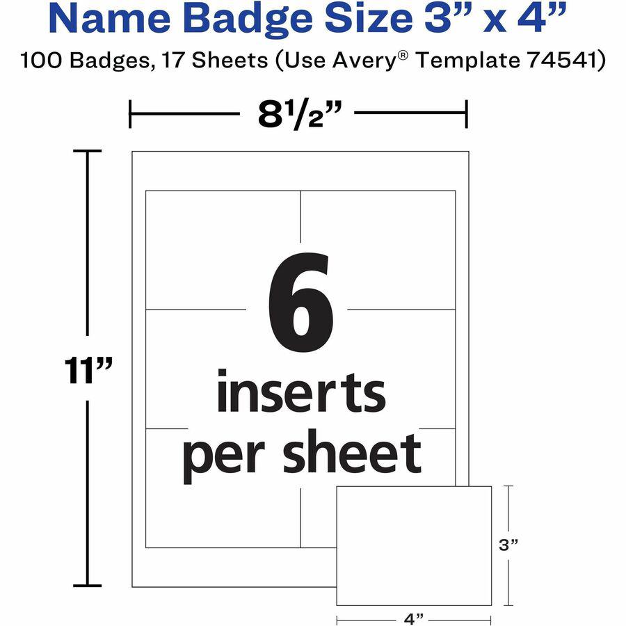 Avery&reg; Clip-Style Name Badges - 4" x 3" - 100 / Box - Clip - White, Clear. Picture 7