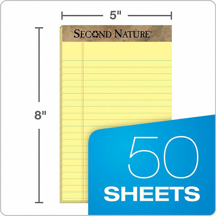 TOPS Second Nature Recycled Jr Legal Writing Pad - 50 Sheets - 0.28" Ruled - 15 lb Basis Weight - Jr.Legal - 5" x 8" - Canary Paper - Perforated - 1 Dozen. Picture 7
