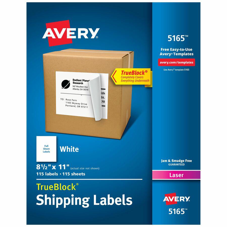 Avery&reg; Shipping Labels, Permanent Adhesive, 8-1/2" x 11" , 100 Labels (5165) - 8 1/2" Width x 11" Length - Permanent Adhesive - Laser - White - Paper - 1 / Sheet - 100 Total Sheets - 100 Total Lab. Picture 6