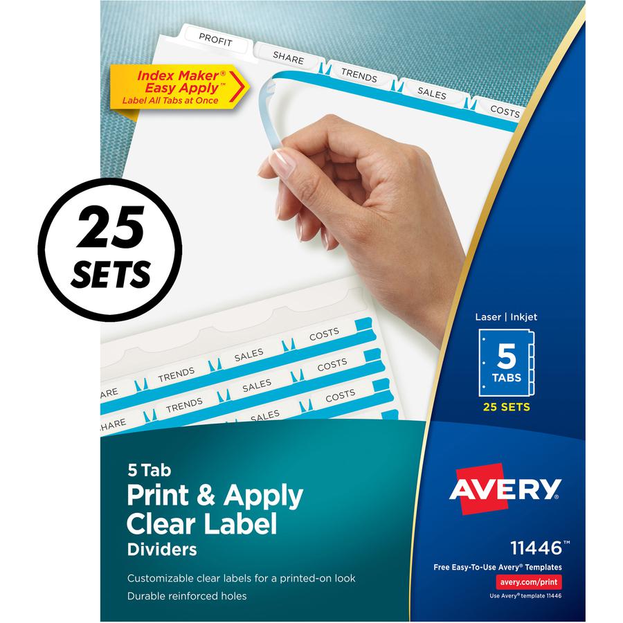 Avery&reg; Index Maker Print & Apply Dividers - 125 x Divider(s) - Print-on Tab(s) - 5 - 5 Tab(s)/Set - 8.5" Divider Width x 11" Divider Length - 3 Hole Punched - White Paper Divider - White Paper Tab. Picture 4