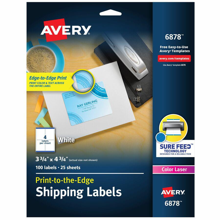 Avery&reg; Print-to-the-Edge Shipping Labels - 3 3/4" Width x 4 3/4" Length - Permanent Adhesive - Rectangle - Laser - White - Paper - 4 / Sheet - 25 Total Sheets - 100 Total Label(s) - 5. Picture 3