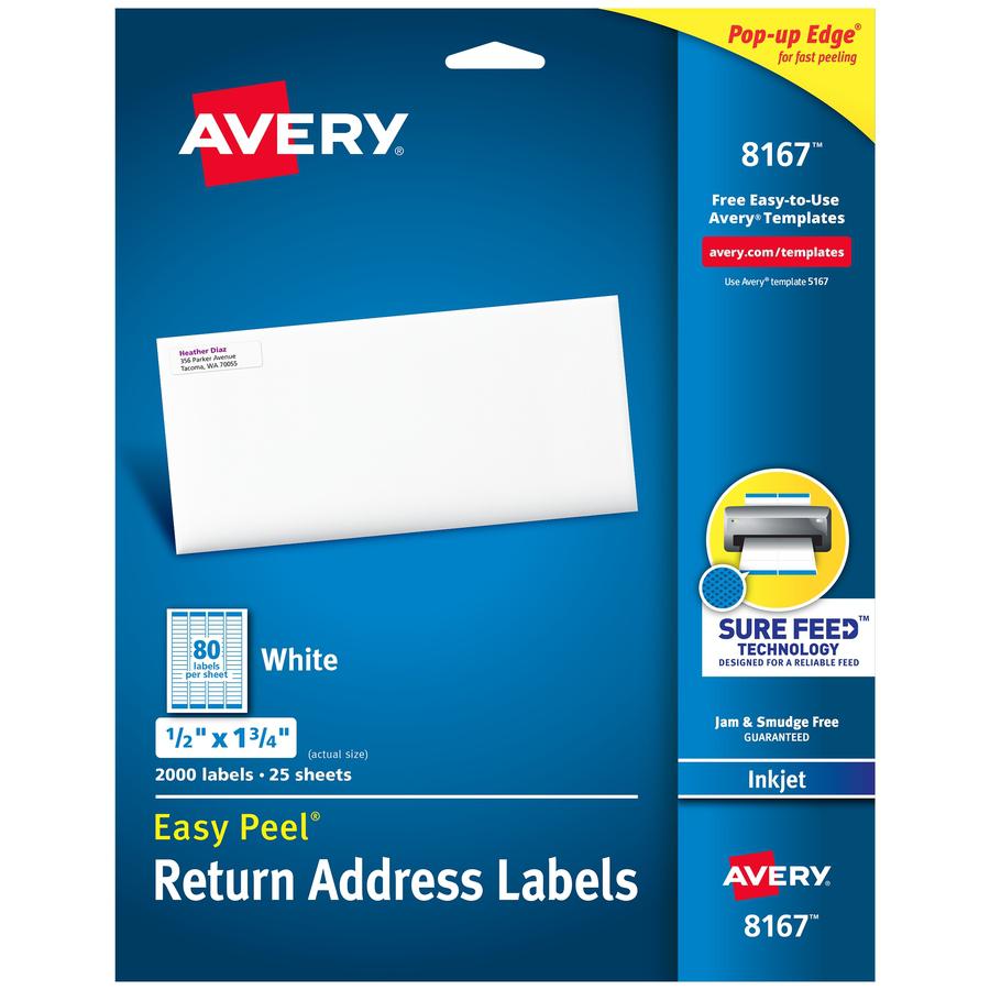 Avery&reg; Easy Peel White Inkjet Mailing Labels - 1 3/4" Width x 1/2" Length - Permanent Adhesive - Rectangle - Inkjet - White - Paper - 80 / Sheet - 25 Total Sheets - 2000 Total Label(s) - 5. Picture 2