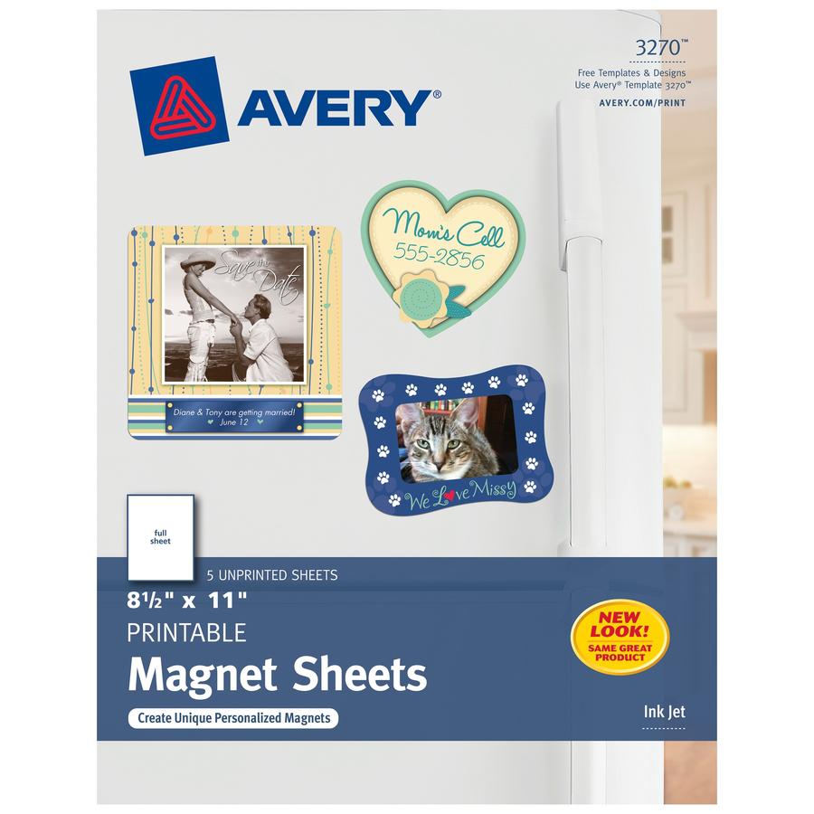 Avery&reg; Personal Creations Inkjet Printable Magnetic Sheet - White - Letter - 8 1/2" x 11" - Matte - 5 / Pack - Magnetic, Printable, Lightweight. Picture 3