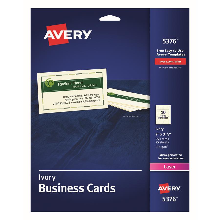 Avery&reg; 2" x 3.5" Ivory Business Cards, Sure Feed? Technology, Laser, 250 Cards (5376) - 79 Brightness - A8 - 2" x 3 1/2" - 250 / Pack - Perforated, Heavyweight, Smooth Edge - Ivory. Picture 3