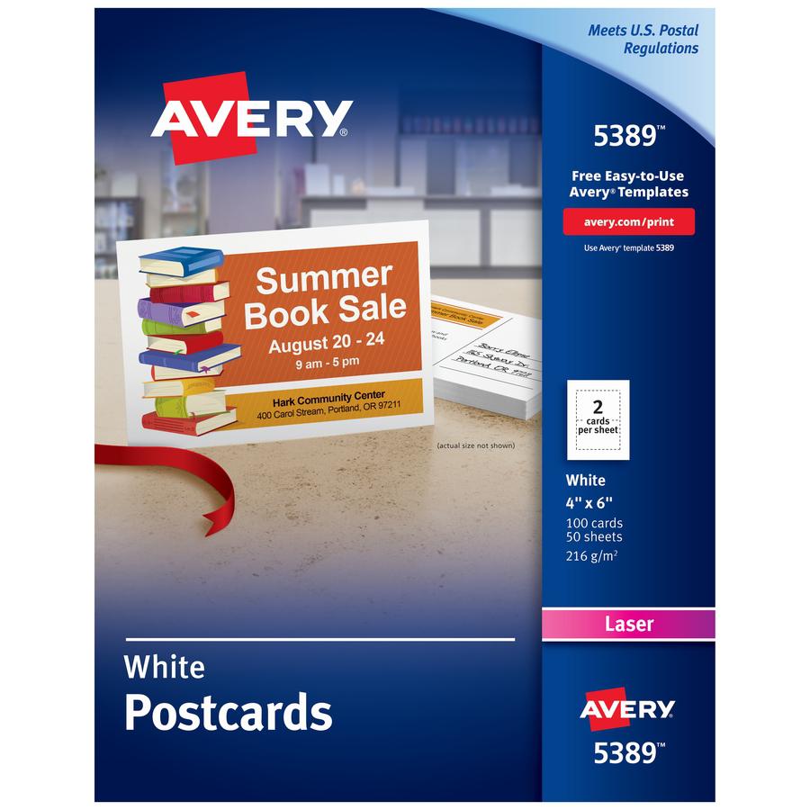 Avery&reg; Laser Postcard - White - 97 Brightness - 4" x 6" - 100 / Box - FSC Mix - Perforated, Heavyweight, Rounded Corner, Uncoated, Smudge-free. Picture 2