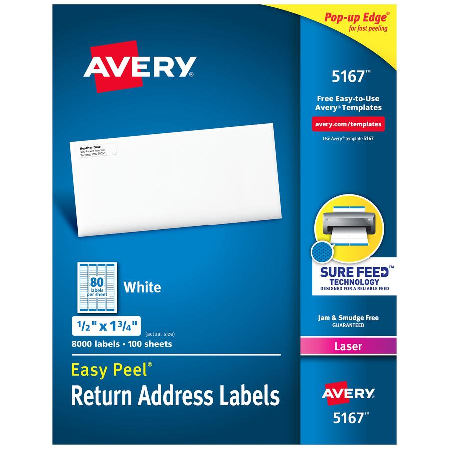Avery&reg; Easy Peel&reg; Return Address Labels with Sure Feed&trade; Technology - 1/2" Width x 1 3/4" Length - Permanent Adhesive - Rectangle - Laser - White - Paper - 80 / Sheet - 100 Total Sheets -. Picture 2