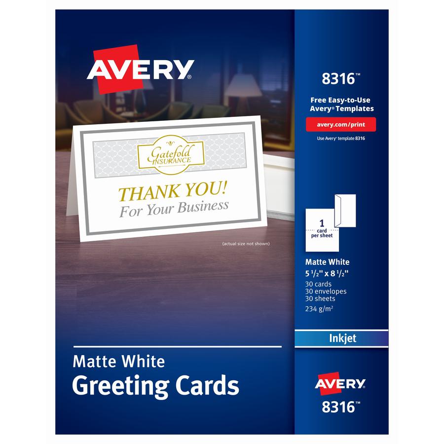 Avery&reg; Inkjet Greeting Card - White - 97 Brightness - 8 1/2" x 5 1/2" - Matte - 30 / Box - FSC Mix - Rounded Corner. Picture 2