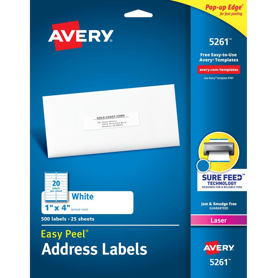 Avery&reg; Easy Peel Address Labels - 1" Width x 4" Length - Permanent Adhesive - Rectangle - Laser - White - Paper - 20 / Sheet - 25 Total Sheets - 500 Total Label(s) - 5. Picture 6