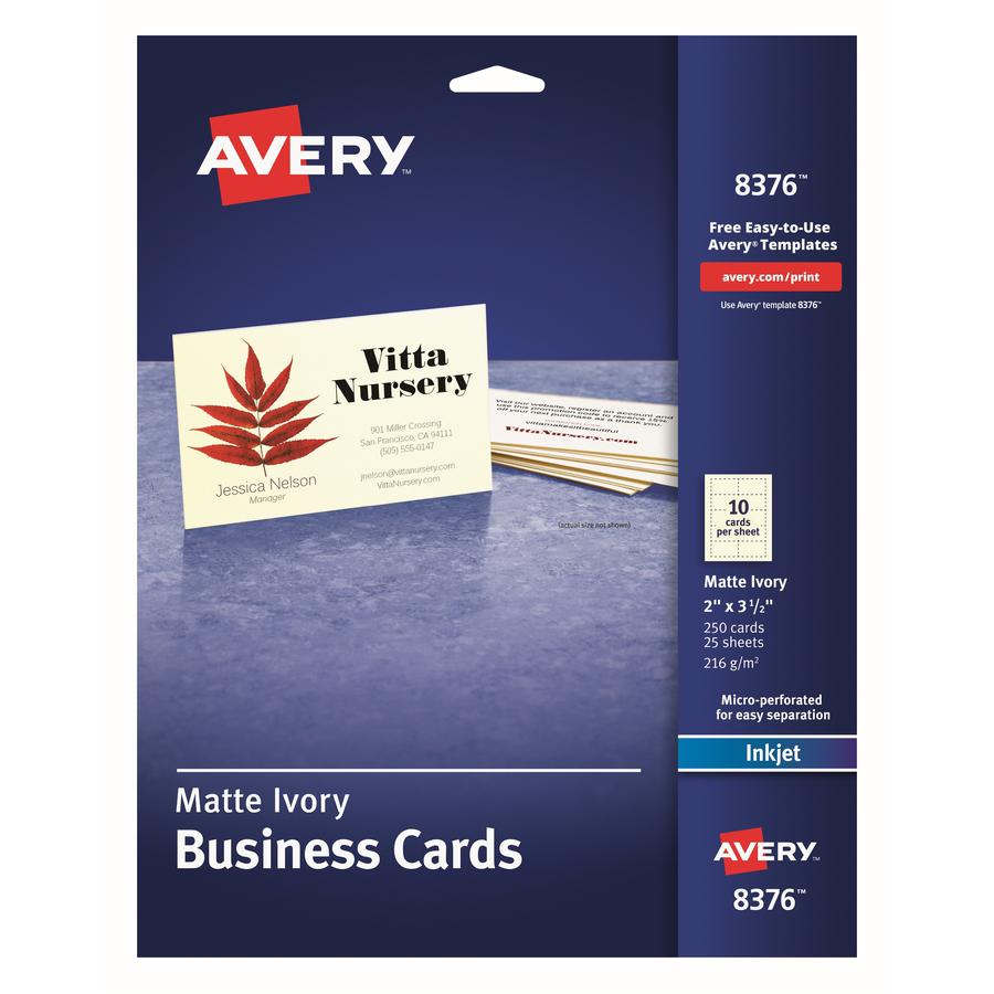Avery&reg; 2" x 3.5" Ivory Business Cards, Sure Feed(TM), 250 (8376) - 79 Brightness - A8 - 3 1/2" x 2" - 80 lb Basis Weight - Matte - 250 / Pack - Perforated, Heavyweight, Rounded Corner - Ivory. Picture 2