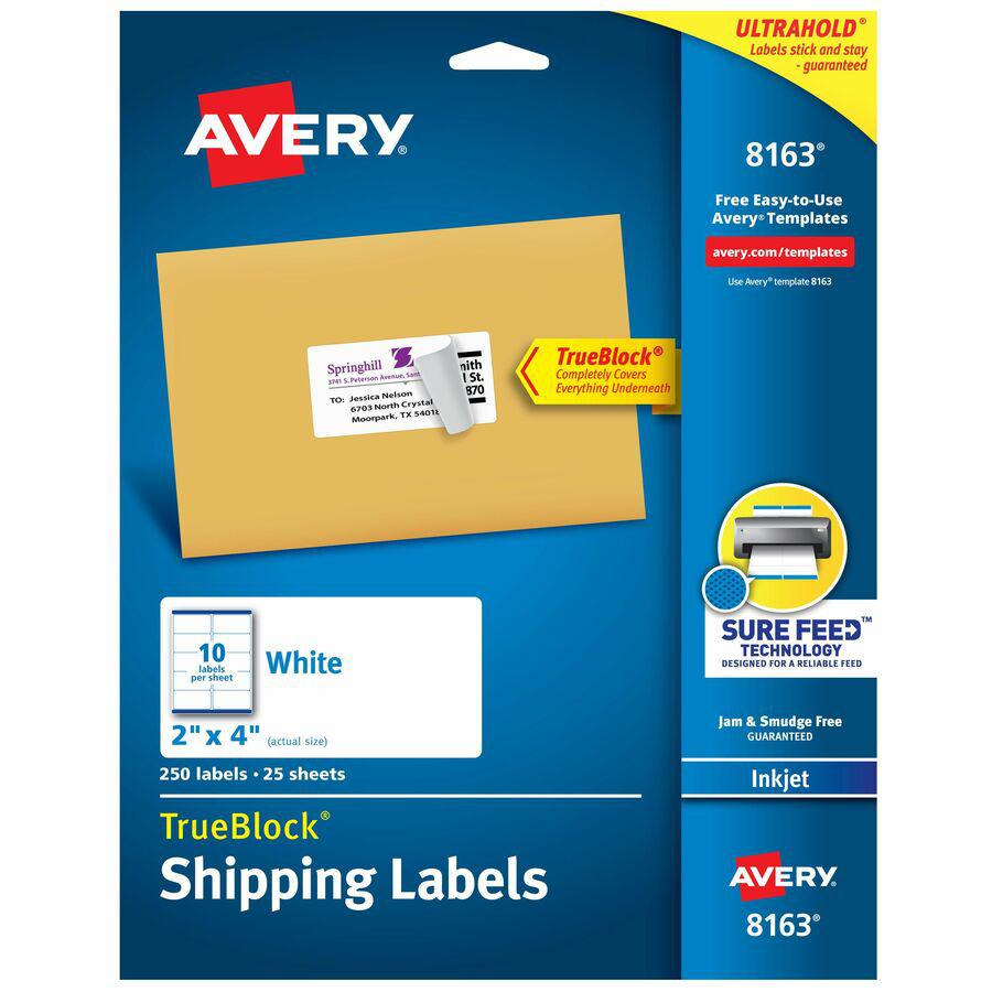 Avery&reg; TrueBlock Shipping Labels - 2" Width x 4" Length - Permanent Adhesive - Rectangle - Inkjet - White - Paper - 10 / Sheet - 25 Total Sheets - 250 Total Label(s) - 5. Picture 2