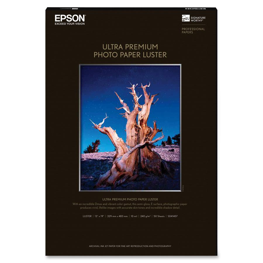 Epson Ultra Premium Luster Photo Paper - 97 Brightness - 97% Opacity - Super B - 13" x 19" - 64 lb Basis Weight - Luster - 50 / Pack. Picture 4