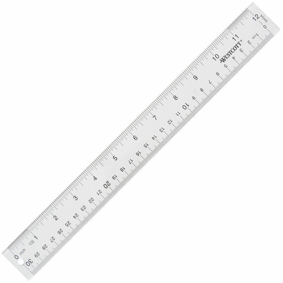 Westcott See-Through Acrylic Rulers - 12" Length 1" Width - 1/16 Graduations - Imperial, Metric Measuring System - Acrylic - 1 Each - Clear. Picture 2