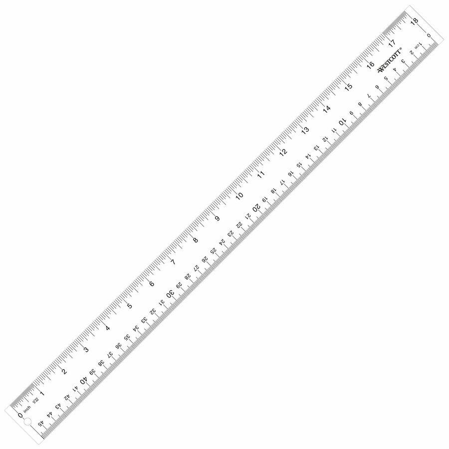 Westcott See-Through Acrylic Rulers - 18" Length 1" Width - 1/16 Graduations - Imperial, Metric Measuring System - Acrylic - 1 Each - Clear. Picture 2