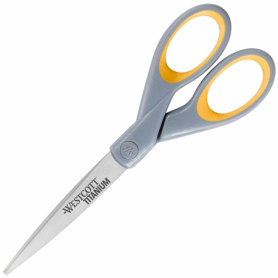 Westcott High Performance Titanium Bonded Scissors - 3" Cutting Length - 7" Overall Length - Straight-left/right - Titanium - Straight Tip - Gray/Yellow - 1 Each. Picture 3