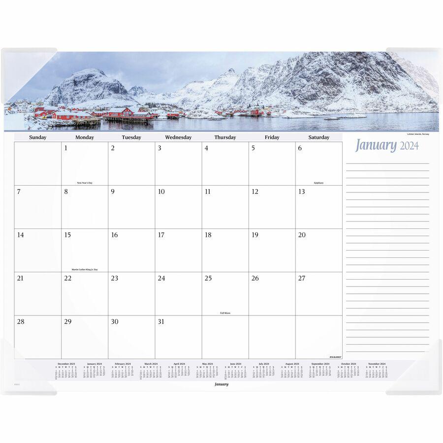 At-A-Glance Panoramic Seascape Desk Pad - Standard Size - Monthly - 12 Month - January 2024 - December 2024 - 1 Month Single Page Layout - 21 3/4" x 17" White Sheet - 2.25" x 2.13" Block - Desktop, De. Picture 2