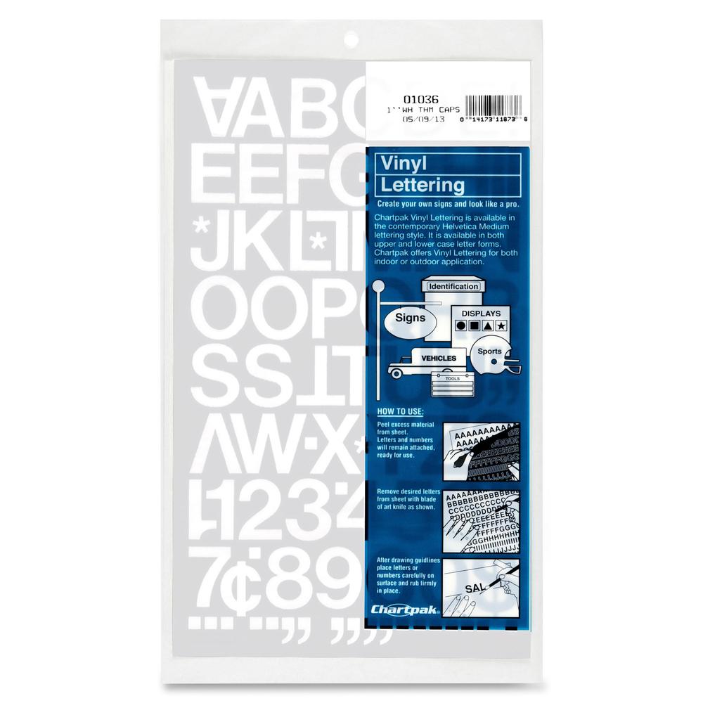 Chartpak Vinyl Helvetica Style Letters/Numbers - Self-adhesive - Helvetica Style - Easy to Use - 1" Height x 12" Length - White - Vinyl - 1 / Pack. Picture 3