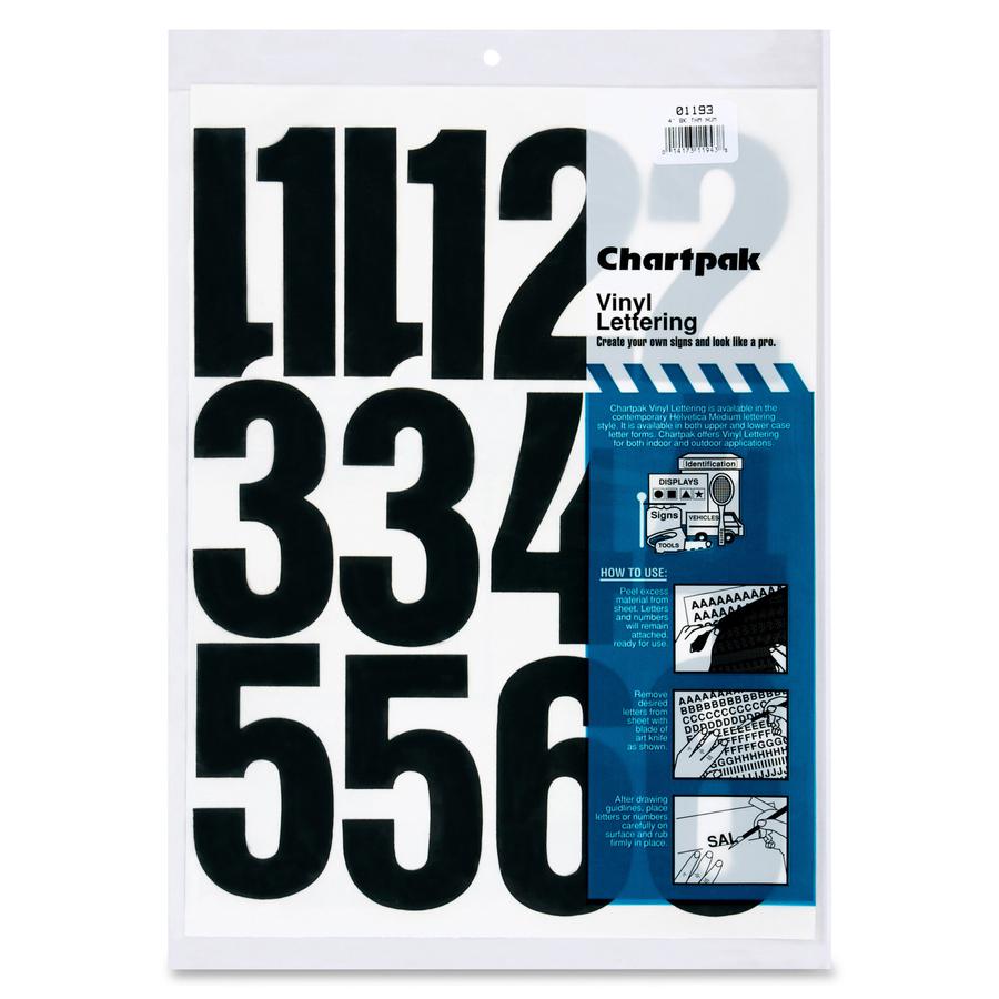Chartpak Permanent Adhesive Vinyl Numbers - Self-adhesive - Helvetica Style - Easy to Use - 4" Height - Black - Vinyl - 23 / Pack. Picture 2