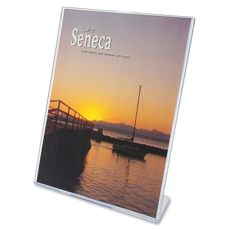 Deflecto Superior Image Slanted Sign Holders - 1 Each - 11" Width x 8.5" Height - Top Loading - Plastic - Clear. Picture 2