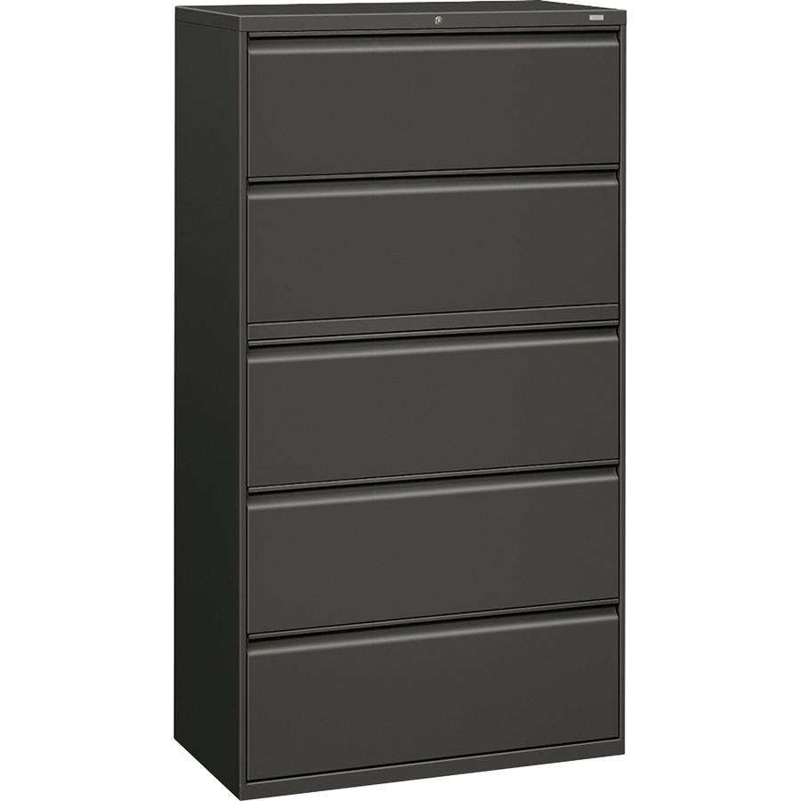 HON Brigade 800 Series 5-Drawer Lateral - 36" x 18" x 64.3" - 2 x Shelf(ves) - 5 x Drawer(s) for File - A4, Legal, Letter - Lateral - Interlocking, Durable, Leveling Glide, Recessed Handle, Ball-beari. Picture 4
