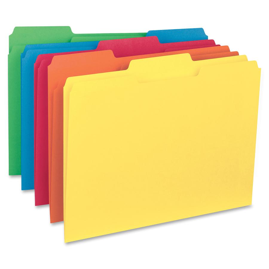 Smead 1/3 Tab Cut Letter Recycled Hanging Folder - 8 1/2" x 11" - 3/4" Expansion - Top Tab Location - Assorted Position Tab Position - Green, Orange, Red, Sky Blue, Yellow - 10% Recycled - 100 / Box. Picture 3