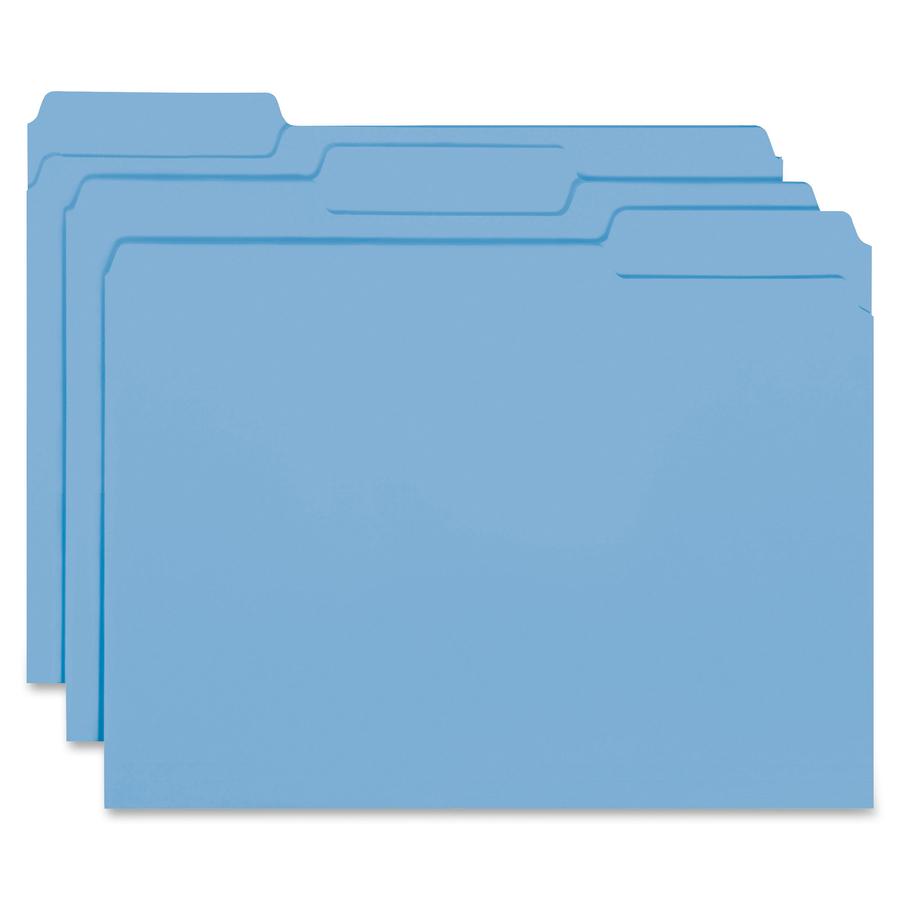 Smead 1/3 Tab Cut Letter Recycled Hanging Folder - 8 1/2" x 11" - 3/4" Expansion - Top Tab Location - Assorted Position Tab Position - Vinyl - Blue - 10% Recycled - 100 / Box. Picture 8