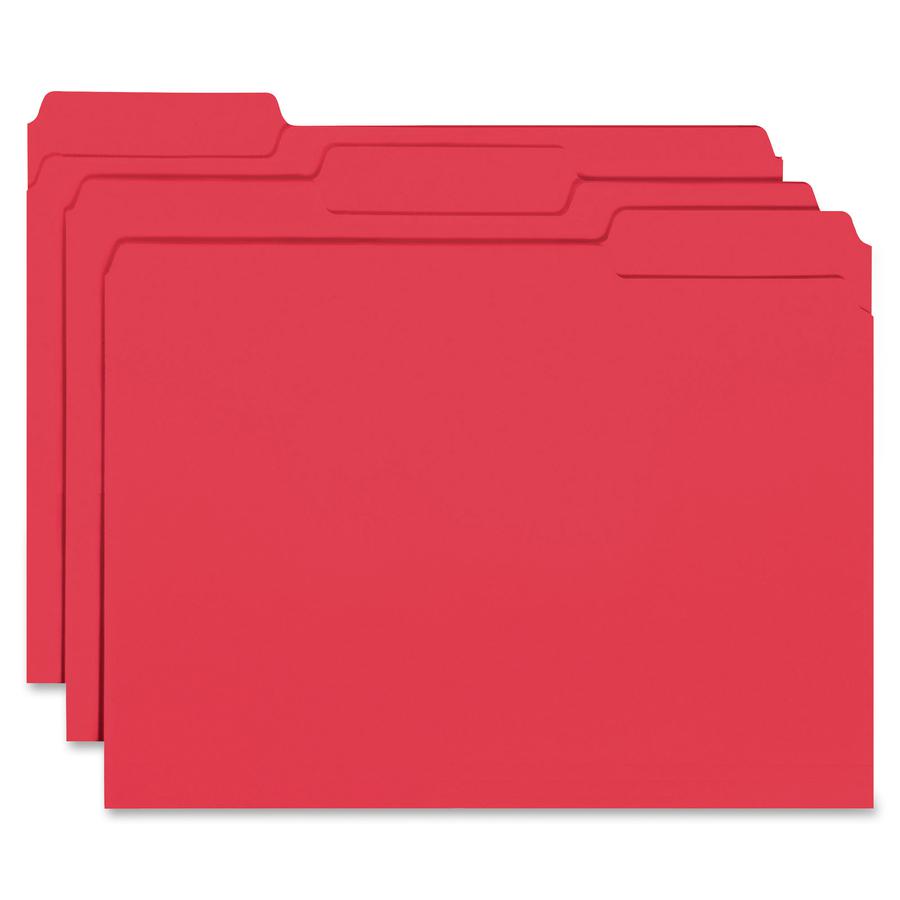 Smead 1/3 Tab Cut Letter Recycled Hanging Folder - 8 1/2" x 11" - 3/4" Expansion - Top Tab Location - Assorted Position Tab Position - Vinyl - Red - 10% Recycled - 100 / Box. Picture 9