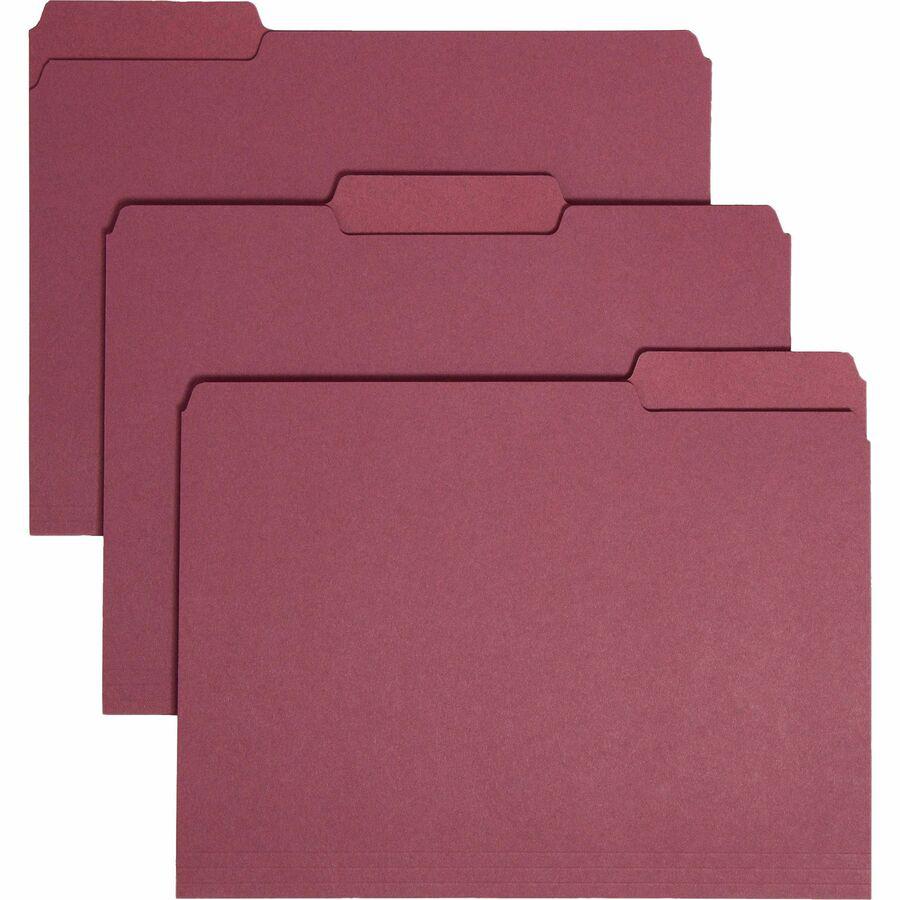 Smead 1/3 Tab Cut Letter Recycled Hanging Folder - 8 1/2" x 11" - 3/4" Expansion - Top Tab Location - Assorted Position Tab Position - Maroon - 10% Recycled - 100 / Box. Picture 4