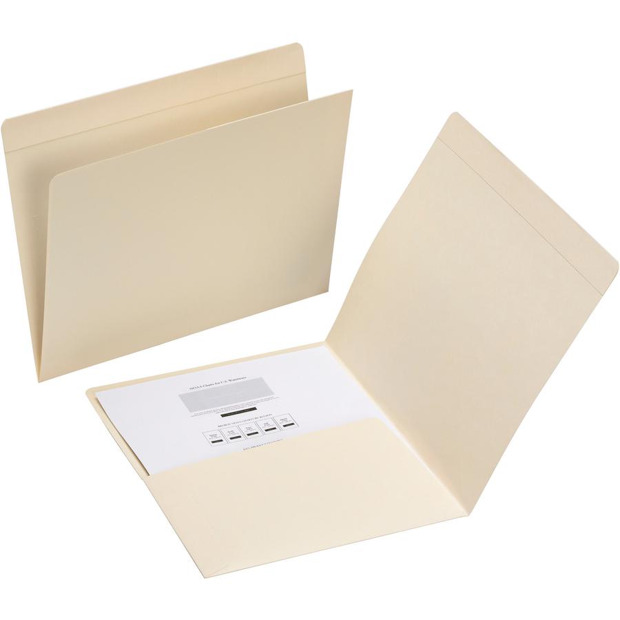 Smead Straight Tab Cut Letter Recycled Top Tab File Folder - 8 1/2" x 11" - Internal Pocket(s) - Manila - Manila - 10% Recycled - 50 / Box. Picture 2