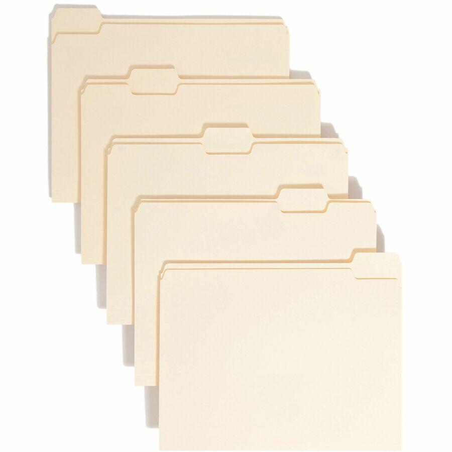 Smead 1/5 Tab Cut Letter Recycled Top Tab File Folder - 8 1/2" x 11" - 3/4" Expansion - Top Tab Location - Assorted Position Tab Position - Manila - Manila - 10% Recycled - 100 / Box. Picture 4