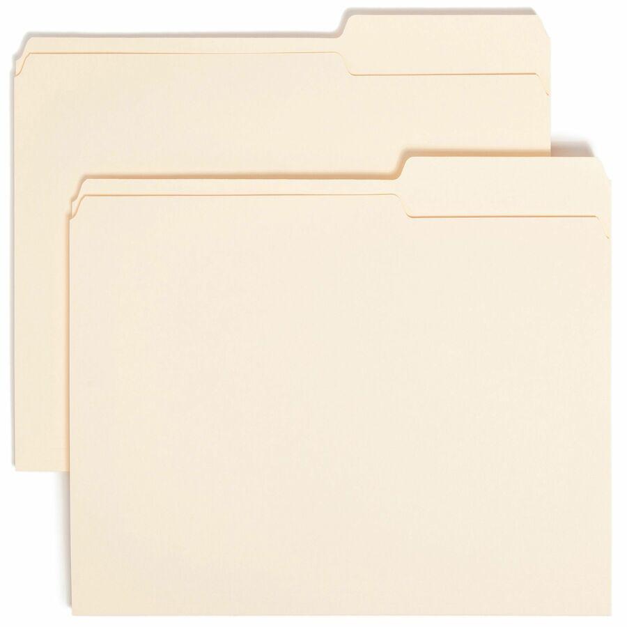 Smead 2/5 Tab Cut Letter Recycled Top Tab File Folder - 8 1/2" x 11" - 3/4" Expansion - Top Tab Location - Right Tab Position - Manila - 10% Recycled - 100 / Box. Picture 8