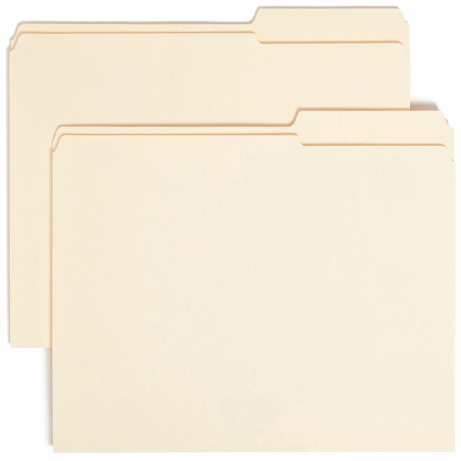 Smead 2/5 Tab Cut Letter Recycled Top Tab File Folder - 8 1/2" x 11" - 3/4" Expansion - Top Tab Location - Right Tab Position - Manila - Manila - 10% Recycled - 100 / Box. Picture 9