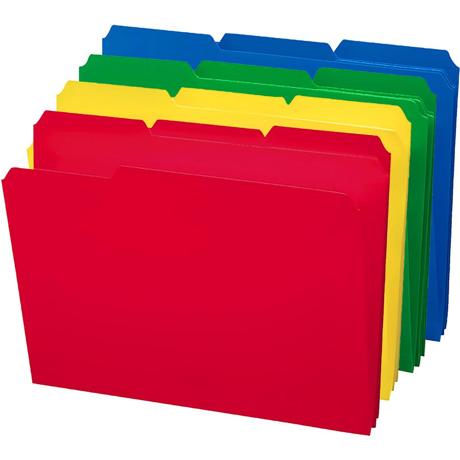 Smead 1/3 Tab Cut Letter Top Tab File Folder - 8 1/2" x 11" - 3/4" Expansion - Top Tab Location - Assorted Position Tab Position - Poly - Blue, Green, Yellow, Red - 24 / Box. Picture 6