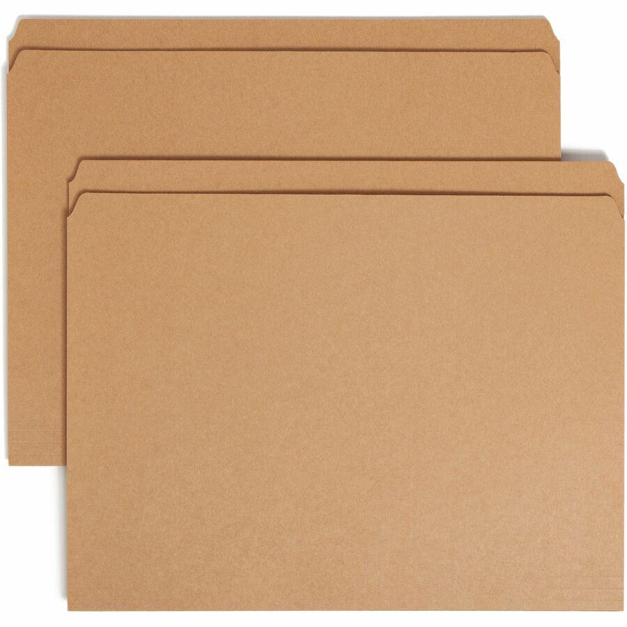 Smead Straight Tab Cut Letter Recycled Top Tab File Folder - 8 1/2" x 11" - 3/4" Expansion - Kraft - Kraft - 10% Recycled - 100 / Box. Picture 2
