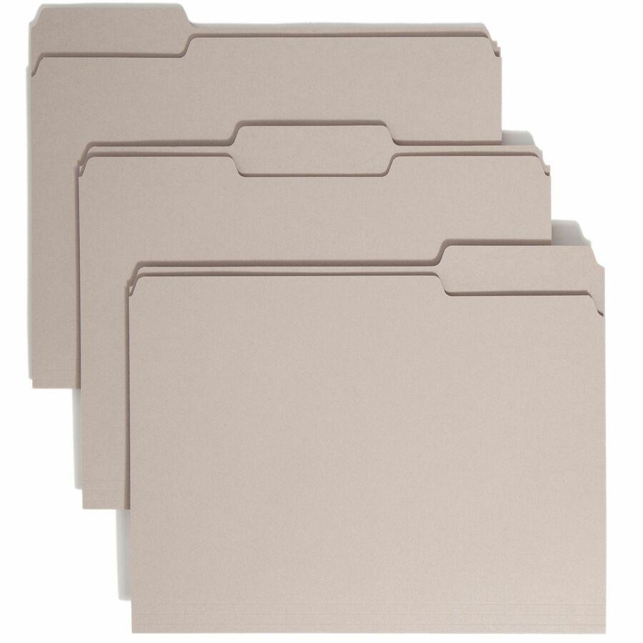 Smead Colored 1/3 Tab Cut Letter Recycled Top Tab File Folder - 8 1/2" x 11" - 3/4" Expansion - Top Tab Location - Assorted Position Tab Position - Gray - 10% Recycled - 100 / Box. Picture 9