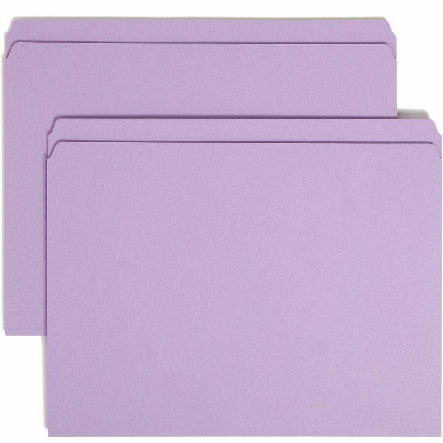 Smead Colored Straight Tab Cut Letter Recycled Top Tab File Folder - 8 1/2" x 11" - 3/4" Expansion - Lavender - 10% Recycled - 100 / Box. Picture 9