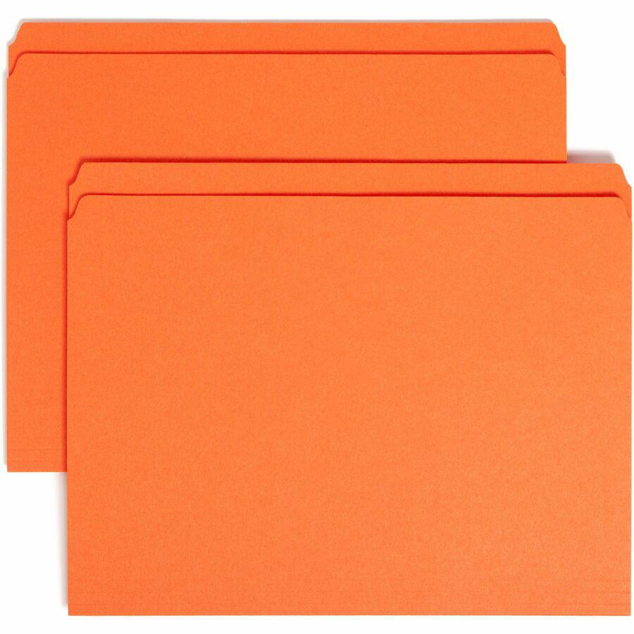 Smead Colored Straight Tab Cut Letter Recycled Top Tab File Folder - 8 1/2" x 11" - 3/4" Expansion - Orange - 10% Recycled - 100 / Box. Picture 9