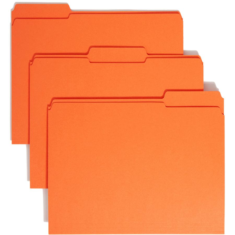 Smead Colored 1/3 Tab Cut Letter Recycled Top Tab File Folder - 8 1/2" x 11" - 3/4" Expansion - Top Tab Location - Assorted Position Tab Position - Orange - 10% Recycled - 100 / Box. Picture 6