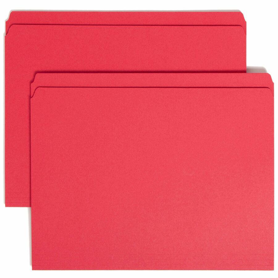 Smead Colored Straight Tab Cut Letter Recycled Top Tab File Folder - 8 1/2" x 11" - 3/4" Expansion - Red - 10% Recycled - 100 / Box. Picture 6