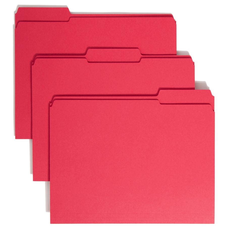 Smead Colored 1/3 Tab Cut Letter Recycled Top Tab File Folder - 8 1/2" x 11" - 3/4" Expansion - Top Tab Location - Assorted Position Tab Position - Red - 10% Recycled - 100 / Box. Picture 8