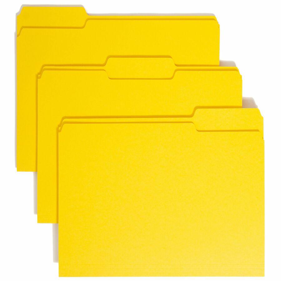 Smead Colored 1/3 Tab Cut Letter Recycled Top Tab File Folder - 8 1/2" x 11" - 3/4" Expansion - Top Tab Location - Assorted Position Tab Position - Yellow - 10% Recycled - 100 / Box. Picture 9