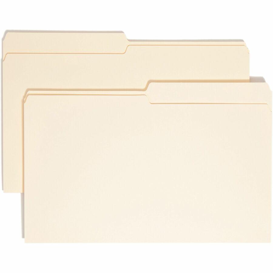 Smead 1/2 Tab Cut Legal Recycled Top Tab File Folder - 8 1/2" x 14" - 3/4" Expansion - Top Tab Location - Assorted Position Tab Position - Manila - Manila - 10% Recycled - 100 / Box. Picture 2