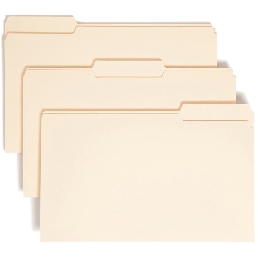 Smead 1/3 Tab Cut Legal Recycled Top Tab File Folder - 8 1/2" x 14" - 3/4" Expansion - Top Tab Location - Assorted Position Tab Position - Manila - Manila - 10% Recycled - 100 / Box. Picture 9
